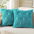 decorUhome Fall Throw Pillow Covers 18x18 Inch Set of 2, Soft Plush Decorative Faux Fur Turquoise Solid Couch Pillow Covers, Accent Farmhouse Neutral Square Euro Pillow Cases for Sofa Bed Living Room-Ruum Studio Home