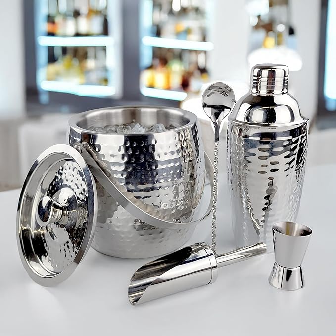BREKX Insulated Ice Bucket for Cocktail Bar with Drink Shaker 5-Piece Cocktail Set for Parties with Lid and Scoop - Bartender Accessories, Bartending Kit for Home Bar or Gifting-Ruum Studio Home