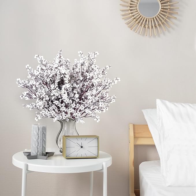Sggvecsy 15 Pcs Babys Breath Artificial Flowers Gypsophila Bouquets Bulk Real Touch Fake Silk Flowers for Home Wedding DIY Floral Arrangement Kitchen Table Centerpiece Festival Decoration (White)-Ruum Studio Home