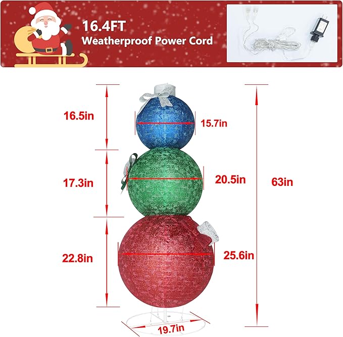 5FT Lighted Pop Up Stackable Ornaments for Christmas Decoration, 3D Pre-Lit Decor with 210 LED Lights with Easy Pop-Up Design, Freestanding Glittered Holiday Display for Outdoor, Indoor-Ruum Studio Home