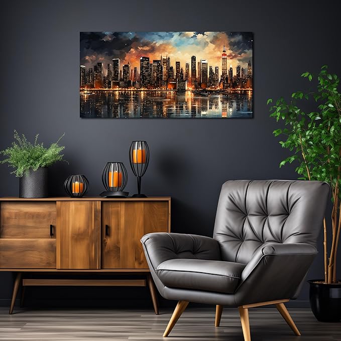 New York City Canvas Wall Art for Bedroom Modern Wall Pictures for Living Room Home Office Wall Decor Size 20 x 40 Inch-Ruum Studio Home