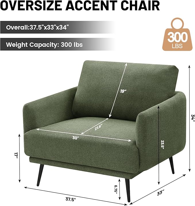Oversized Accent Chair Set of 2 for Living Room Chairs Reading Arm Chair Comfy Modern Single Sofa Side Chairs with Metal Legs & Soft Cushion for Bedroom, Balcony,Waiting Room (Polyester, Moss Green)-Ruum Studio Home
