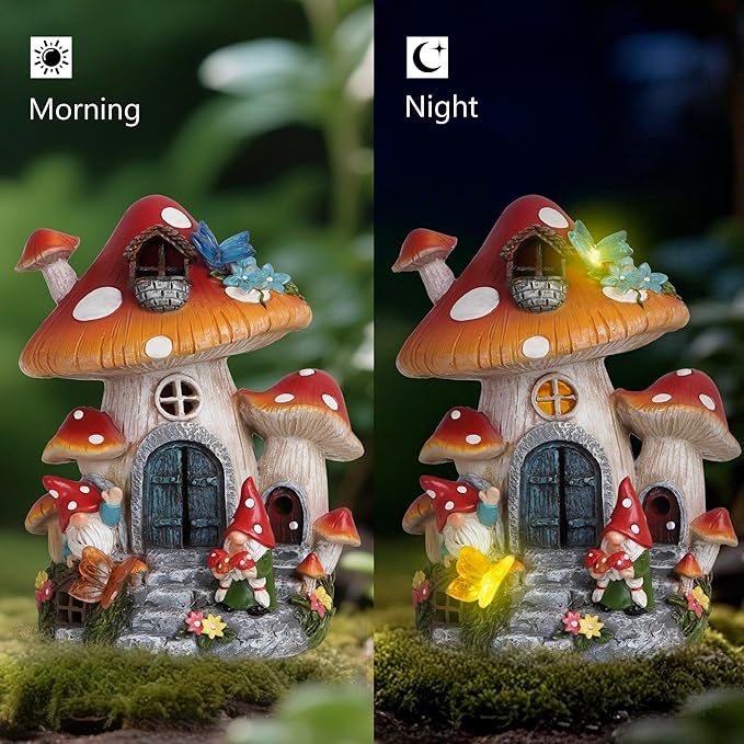 Hodao Spring Garden Mushroom Gnomes Decorations Mushroom House Ornaments Decor for Porch, Garden Yard Spring Lighting House for Outdoor Decor Birthday Gifts for Mom, Grandma,Women-Ruum Studio Home