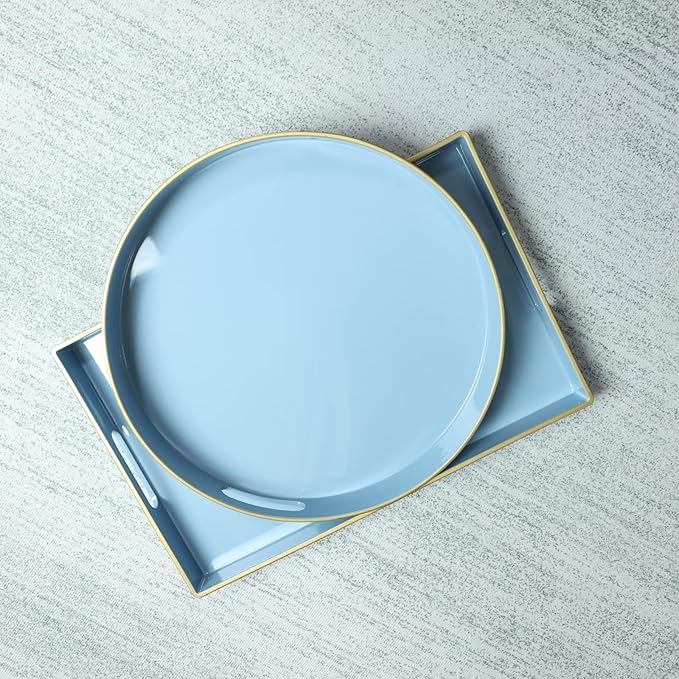 Spsyrine Blue Decorative Serving Tray with Handles, Elegant Plastic Coffee Table Tray for Ottoman, Living Room, Home Decor 15.6" X 10.2" Light Blue-Ruum Studio Home