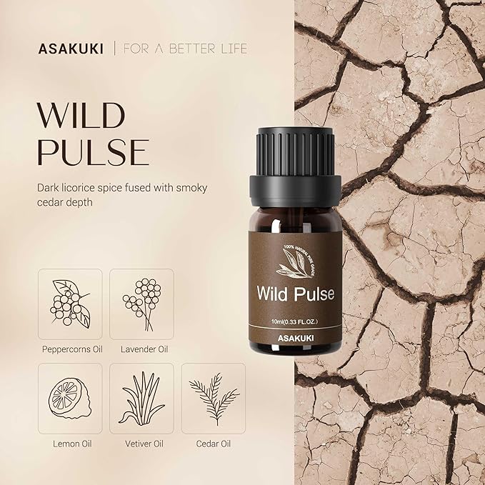 ASAKUKI Essential Oils Set – 6×10ml Cologne-Inspired Unisex Fragrance Oils for Diffusers – Elegant, Clean, and Confident Scents Loved by Women and Men-Ruum Studio Home