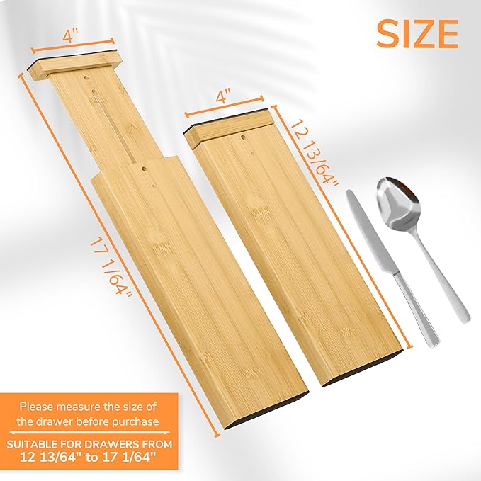 BAMEOS 4 PCS Bamboo Drawer Divider Adjustable Drawer Dividers Kitchen Drawer Organization Utensil Organizers for Kitchen Dresser Bathroom Bedroom and Office-Ruum Studio Home