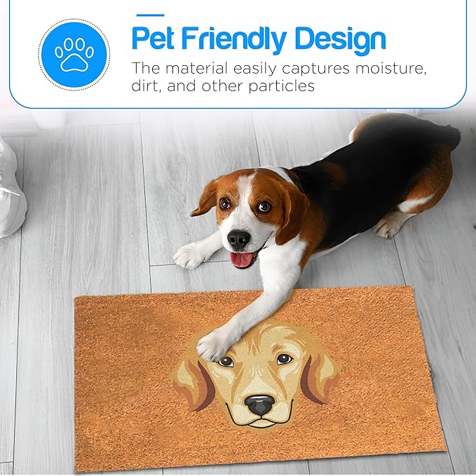 PLUS Haven Coco Coir Door Mat with Heavy Duty Backing, Natural Welcome Bull Dog Doormat, 17.5”x 30” for Entrance, Front Porch, Easy to Clean Entry Mat, Outdoor and Indoor Uses-Ruum Studio Home