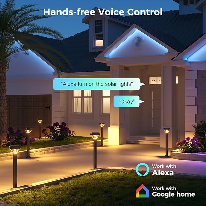 XMCOSY+ Smart Pathway Lights Solar Powered, 150LM Solar Motion Lights Outdoor Waterproof with APP Control, Works with Alexa RGBCW Color Changing Garden Light for Yard Walkway Driveway Pathway, 6 Pack-Ruum Studio Home