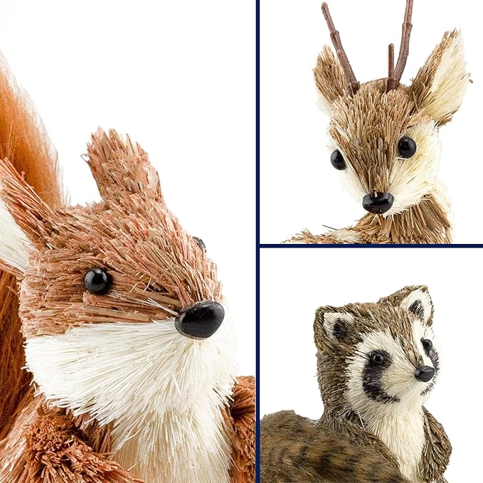 AuldHome Design Woodland Friends Figurines (Set of 3, Deer/Raccoon/Squirrel); Forest Animals Decor for Fall, Christmas, Winter and Themed Decor or Parties-Ruum Studio Home