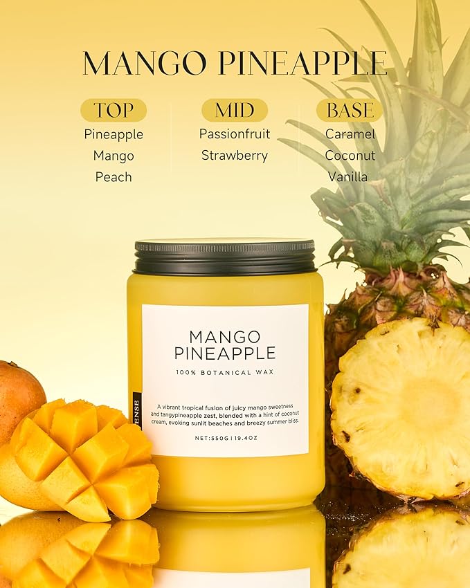 M&SENSE Mango Pineapple Scented Candle, 19.4oz Non Toxic Natural Soy Wax 110 Hours Long Lasting Burn Fruit Scent Summer Gifts for Housewarming, 2 Wick Aromatherapy Candle for Women Men Family Friends-Ruum Studio Home