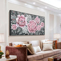 Oversized Framed Wall Art, Pink Flower Canvas Print Modern Pink & Grey Peony Blossom Artwork Extra Large Wall Picture Floral Decor for Living Room Bedroom Dining Room Office Home Decor-Ruum Studio Home