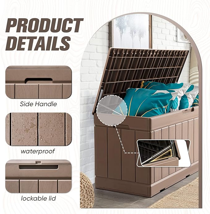 JUMMICO 83 Gallon Outdoor Deck Box Large Resin Storage Box for Patio Furniture Cushions and Garden Tools (Khaki)-Ruum Studio Home