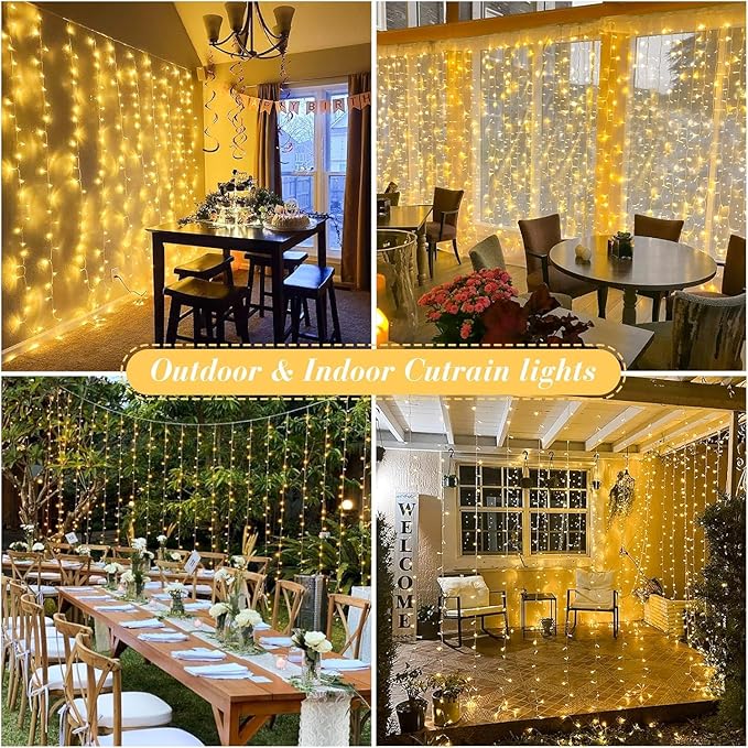 JMEXSUSS 900 LED Outdoor Christmas Curtain Lights, 9.5x29.5ft Christmas Lights Plug in with Remote, Twinkle Hanging String Light for Bedroom Wall Wedding Backdrop Window Gazebo Decor, Warm White-Ruum Studio Home