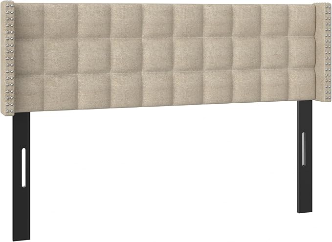 VECELO Headboard Queen Size, Linen Upholstered Headboards Only with Nailhead Trim Wingback, Square Stitched Design, Adjustable Height from 40" to 49.8", Oatmeal-Ruum Studio Home