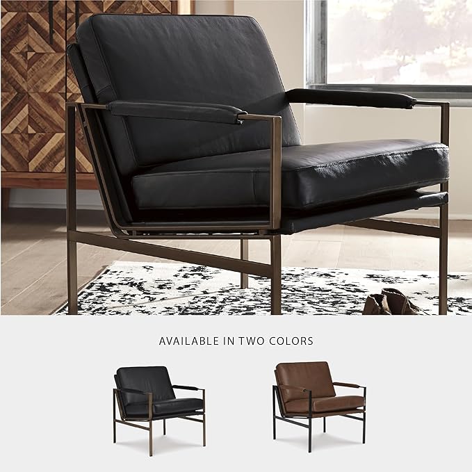 Signature Design by Ashley Puckman Mid-Century Modern Leather Accent Chair, Black-Ruum Studio Home