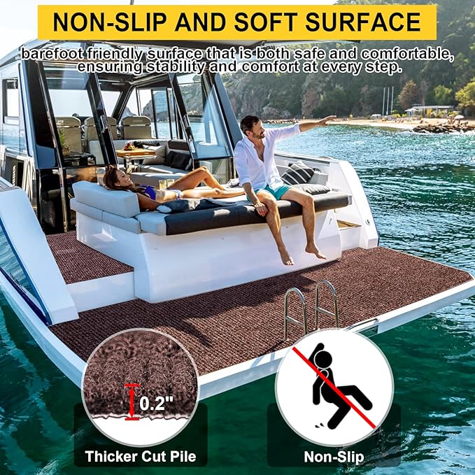 Marine Carpet, 6 FT x 10 FT Brown Indoor Outdoor Surface 0.2" Thick Boat Carpet with Water-Proof TPE Backing, Non-Slip Marine Rug for Home, Patio, Porch, Deck-Ruum Studio Home