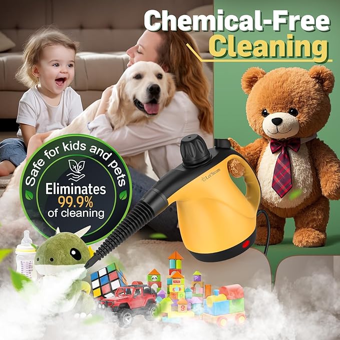 Multi-Surface Portable Steam Cleaner with 11Pcs Accessories, Chemical-Free Pressurized Steamer for Cleaning, Hand Held Steamer for Car, Furniture, Floor, Tile Grout and Home Use-Ruum Studio Home