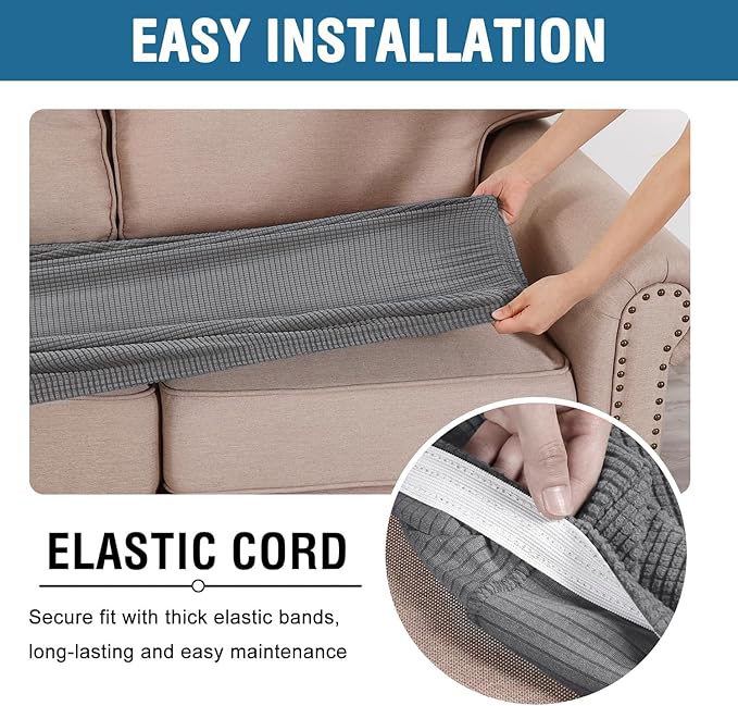H.VERSAILTEX Super Stretch Individual Seat Cushion Covers Sofa Covers Couch Cushion Cover Slipcover Sets Thick Jacquard Textured Twill Fabric (3 Piece Sofa Cushion Covers, Grey)-Ruum Studio Home