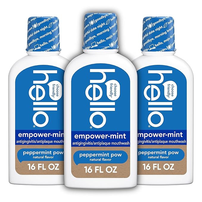 hello Empower-Mint Fluoride Free and Alcohol Free Mouthwash, Non Alcoholic Mint Mouthwash Pack, Peppermint Pow, 3 Pack, 16 Fl Oz Bottles-Ruum Studio Home