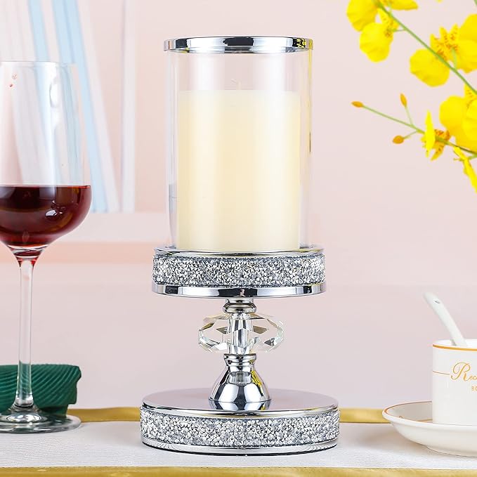 Candle Holder for Pillar Candle, Pillar Candle Holders for Wedding, Coffee Dining Table, Christmas, Table Centerpieces, Home Décor ZXC048D (1 Crystal Ball)-Ruum Studio Home