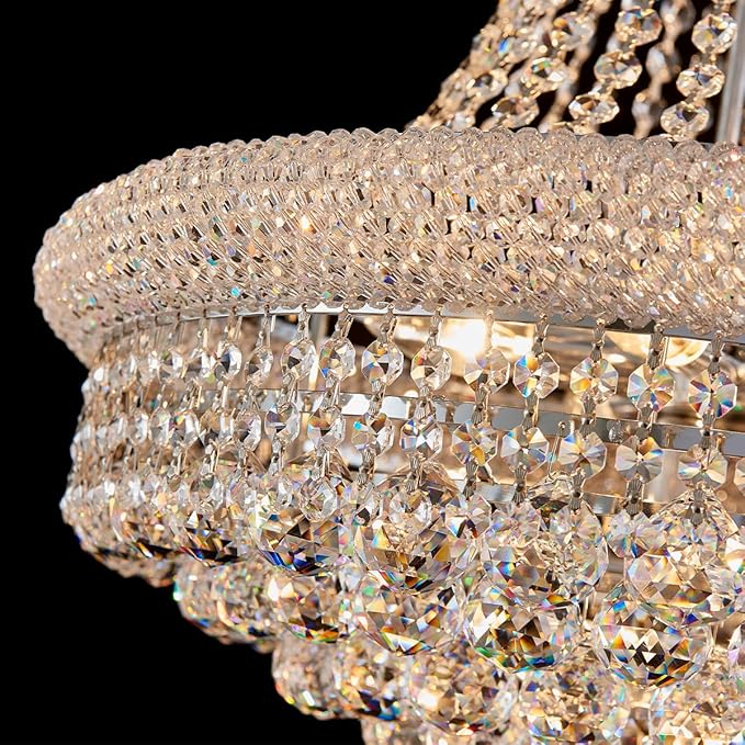 Modern Crystal Chandeliers Foryer Chandelier for High Ceilings, 11-Lights Silver Empire Crystal Chandeliers for Living Dining Room Entryway Hallway(D23.6)-Ruum Studio Home