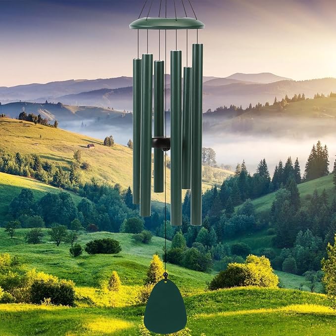 Wind-Chimes-Outdoor-Deep-Tone, Large Soothing Melodic Tones Windchimes, Wind Chimes for Outside, Memorial Wind Chime Best Gift for Mom Women Grandma Neighbors(32" Forest Green Coated Aluminum)-Ruum Studio Home
