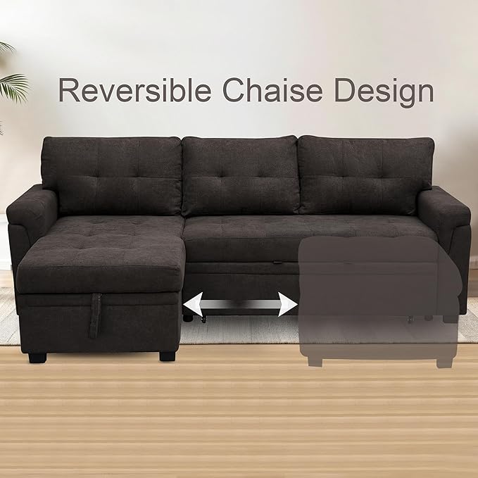 Naomi Home Transform Any Space: Sleeper Sectional Sofa with Convertible Sofa Bed & Inviting Chaise. Find Tranquil Comfort with Stress-Relieving Design & Durable Cushions - Espresso/Velvet-Ruum Studio Home