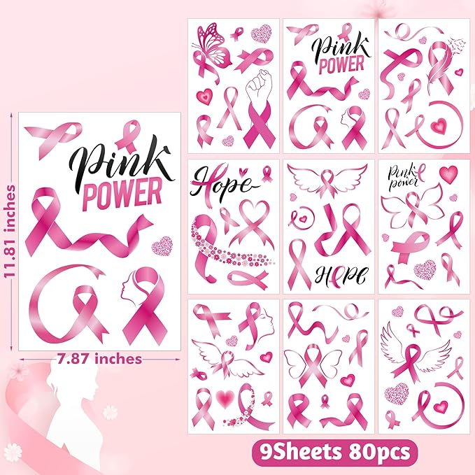 9 Sheets Breast Cancer Awareness Window Clings, 77 Kinds of Pink Window PVC Stickers for Pink Ribbon Decorations, Hope Fight Cancer Theme Windows Decals for Glass Home Decor Supplies-Ruum Studio Home