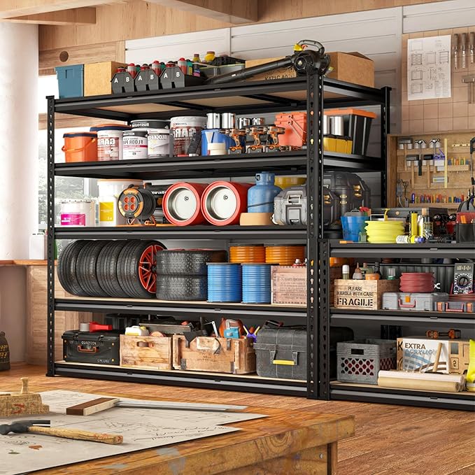 REIBII 48" W Garage Shelving Heavy Duty, 3000LBS Storage Shelves, 5-Tier Adjustable Metal Shelving, Garage Shelves Sturdy Industrial Shelf, Easy Assemble, 72" H x 48" W x 18" D-Ruum Studio Home
