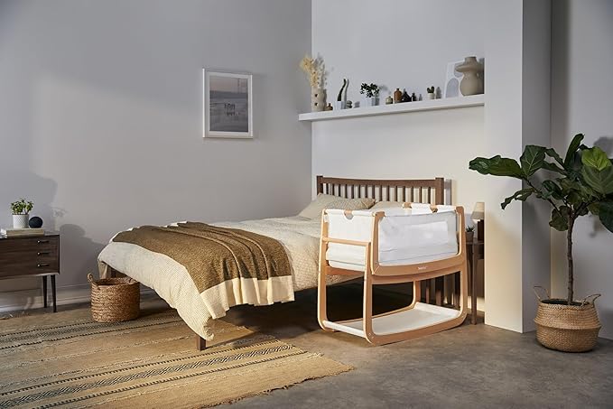SnuzPod 4 Rocking Baby Bassinet Bedside Sleeper - Lightweight, Portable Bedside Bassinet, Lift Off Crib, Zip Down Wall, 3D Breathable Mattress, 6 Height Settings and Comfort Incline Mode, Natural-Ruum Studio Home