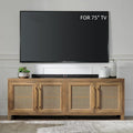 JYED Mid Century Modern TV Stand for TVs up to 75 Inch, with Hollow Metal Mesh Decorated，Boho TV Console with Storage Cabinet,Cable Holes, TV Stand for Living Room, 69.5"x15.6"x24.8", Rustic-Ruum Studio Home