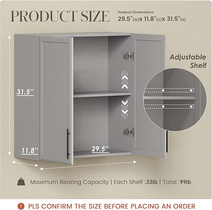 FIMELLO 30" Laundry Room Cabinets Wall Mounted, Ashen Gray-Ruum Studio Home