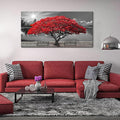 Black and White Red Tree Wall Art Canvas Print Picture Large Red Tree Landscape Modern Artwork for Living Room Bedroom Office Home Wall Decor With Frame 24X48inch-Ruum Studio Home