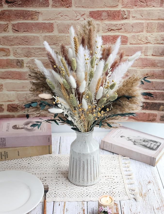 126pcs Dried Pampas Grass Decorations, Dried Flowers, Dried Bouquet in Vase, Reed Grass Bouquet for Boho Floral Wedding, Rustic Farmhouse Decor. (Vase Not Included)-Ruum Studio Home
