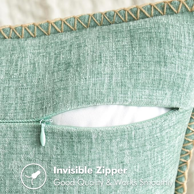 MIULEE Pack of 2 Couch Throw Pillow Covers 18x18 Inch Greyish Green Farmhouse Decorative Pillow Covers with Stitched Edge Soft Chenille Solid Dyed Spring Pillow Covers for Sofa Bed Living Room-Ruum Studio Home