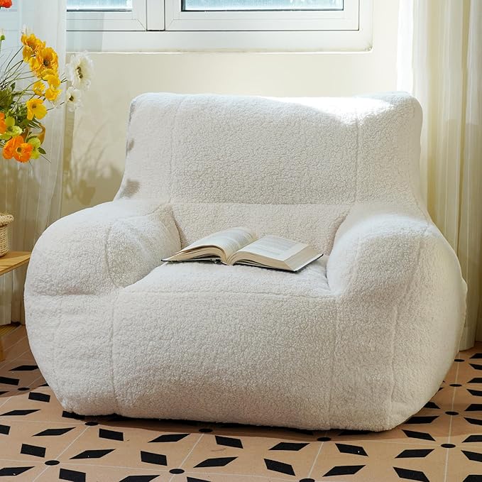 Giant Bean Bag Chair, Lambswool Bean Bag Chair for Adults, Eco-Friendly Filling Soft Bean Bag, White Been Bag for Bedroom, Living Room-Ruum Studio Home