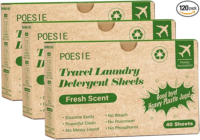 Poesie Travel Liquidless Laundry Detergent Sheets Portable Laundry Strips Travel Dorm Home Fresh Scent 3 Box Total 120 Sheets-Ruum Studio Home