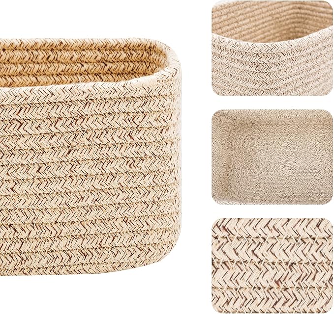 Small Storage Baskets for Organizing | Closet Organizer Bins | Shelf Toy Basket | Woven Rope Baskets | Cube Decorative Box | Shallow Basket | 11.5x7.5x4.7” | 3 Packs Mixed Brown-Ruum Studio Home