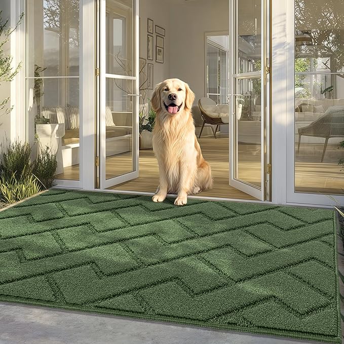 hicorfe Front Door Mat Outside Entrance,36"x59" Absorbent Muddy Dirt Resist Welcome Door Mats Outdoor Indoor,Stain and Fade Resistant,Non Slip Backing Entry Mat Doormat for Entryway(Green)-Ruum Studio Home