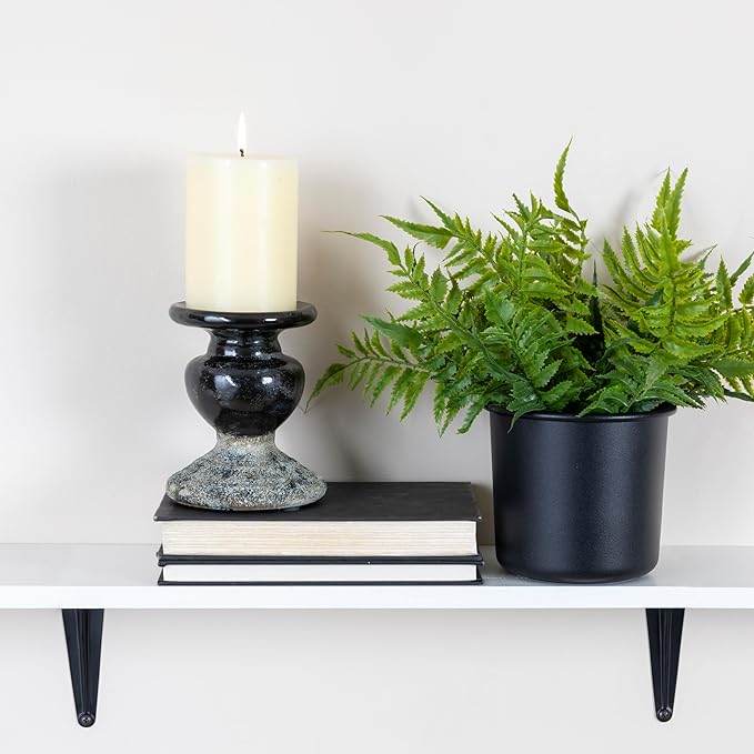 Creative Co-Op 2-Tone Sculptural Terracotta Pillar Candle Holder, Distressed Black-Ruum Studio Home