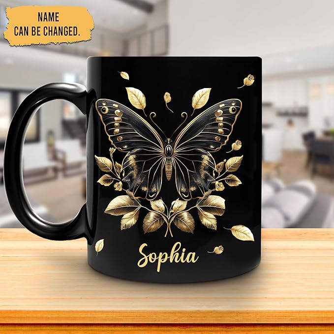 Hyturtle Personalized Yellow Butterfly Mug - Butterfly Gifts For Women Lovers - Animal Gift For Bird Lover Her - Bird Gifts For Mom on Mother Day - Custom Name Coffee Cup Ceramic Mug 11 Oz 15 Oz-Ruum Studio Home
