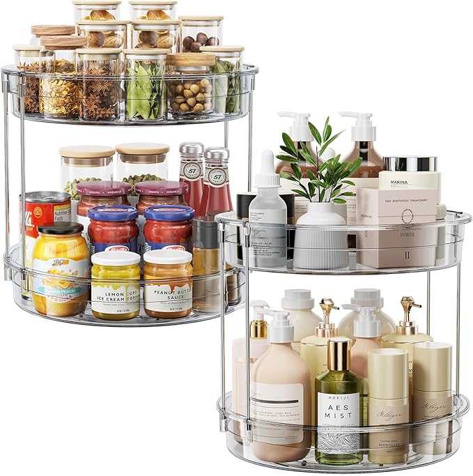 LAMU 2 Pack 2 Tier Lazy Susan Turntable Organizer 12'' Rotating Spice Rack Organization for Cabinet, Kitchen, Pantry, Countertop, Bathroom, Vanity, Medicine Cabinet Organizer, Grey-Ruum Studio Home
