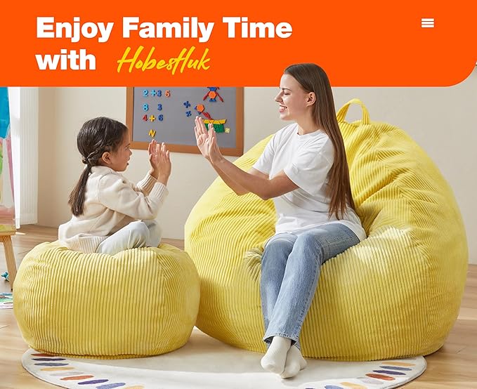 Hobestluk 4.5FT Bean Bag Chair Giant Bean Bag Chair with Filler Included Adult Bean Bag Chairs with Removable Cover for Bedroom Living Room - (Jumbo, Yellow)-Ruum Studio Home