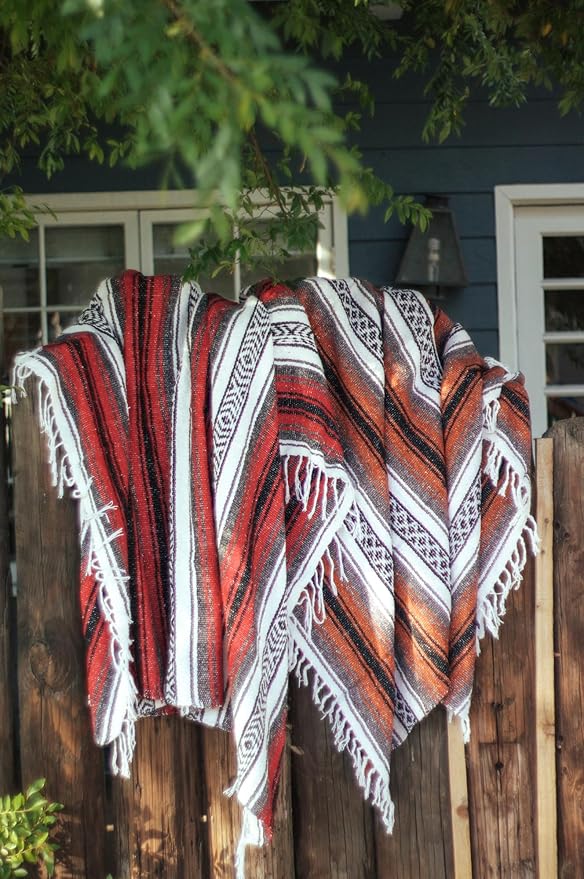 Del Mex Classic Mexican Blanket, Large Authentic Woven Falsa Throw (70"x50"), Artisan Southwest Décor for Beach, Yoga, Outdoors (Terracotta)-Ruum Studio Home