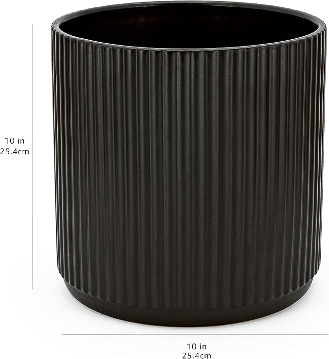 Amazon Basics Fluted Ceramic Round Planter, 10-inch, Black-Ruum Studio Home