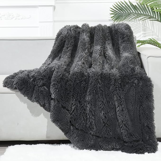 GONAAP Fuzzy Faux Fur Throw Blanket Dark Grey Super Soft Cozy Plush Fuzzy Shaggy Blanket for Couch Sofa Bed (Dark Grey, Throw(50"x60"))-Ruum Studio Home
