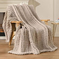 Esterra Chunky Knit Blanket Throw 60"x80", 100% Hand Knitted Chenille Throw Blanket, Cozy Soft Thick Cable Knit Throw Large Rope Knot Crochet Throw Blanket for Sofa Couch Bed, Linen Beige-Ruum Studio Home