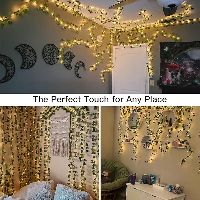 suddus Vines with Light for Bedroom, 200 LED Fairy Lights with Vines, Ivy Curtain Lights for Dorm, Wedding, Party, Wall, Indoor, Outdoor Decor, 6.5ft x 6.5ft-Ruum Studio Home