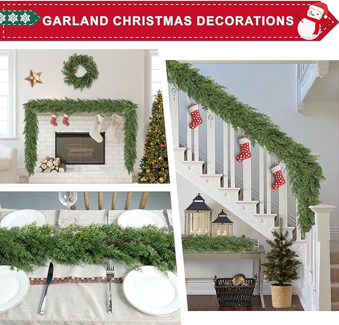 6 Ft Real Touch Christmas Garland,Thick and Lush，Soft Bendable, Lifelike Cedar Garland Realistic, Garlands for Decoration Christmas，Christmas Garland for Mantle,Outdoor Indoor Christmas Decorations-Ruum Studio Home