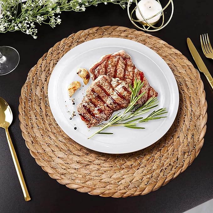 Defined Deco Woven Placemats Set of 4,12" Round Rattan Placemats,Natural Hand-Woven Water Hyacinth Placemats,Farmhouse Weave Place Mats,Rustic Braided Wicker Table Mats for Dining Table,Home,Wedding.-Ruum Studio Home